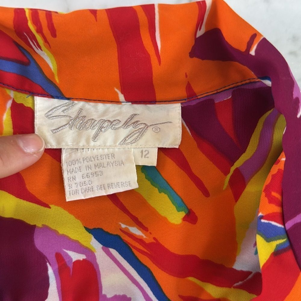 Vintage Bright Vibrant Button Down Blouse Womens Sz 12 - Picture 2 of 5
